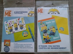 8 DESPICABLE ME Minion Invitations & 8 THANK YOU NOTES Cards - Picture 1 of 2