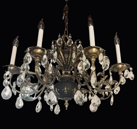 Massive Vintage Black And Gilded Brass Empire Chandelier Prisms Exquisite! Cover