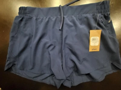 ASICS Womens Blue 2 1/2”inseam Running Short W/Laser Cut ,Inner Brief, Pocket  L - Image 1 of 3