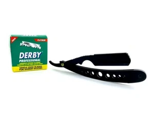 100 DERBY PROFESSIONAL SINGLE EDGE HALF BLADES + CLASSIC BARBER STRAIGHT RAZOR  - Picture 1 of 9