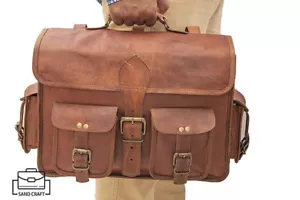 Mens Business Soft Leather Briefcase Handbag Laptop Messenger Bag Shoulder Brown - Picture 1 of 4