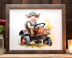 Schwein Kunstdruck, Schwein auf einem LKW, Kunstdruck, Wandbild Deko, Wohndeko, Bauernhaus - Bild 1 von 2