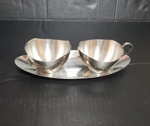 Vintage Creamer And Sugar Bowl Set W/ Tray Stainless 18-8 Japan - Picture 1 of 9