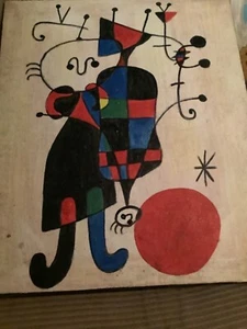 Abstract-Original Painting by Joan Miro, “Figures and Dog in Front of the Sun” - Picture 1 of 15