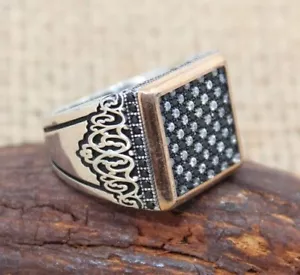 Black and White Micro Zircons Solid 925 Sterling Silver Men's Ring With Checkers - Picture 1 of 7