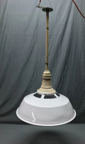 VTG Industrial Gas Station White Porcelain Hanging 20" Light Fixture 1138-22B Cover