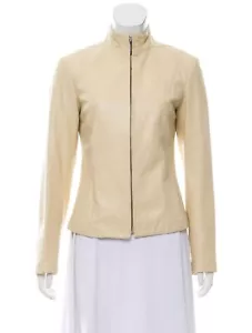Versus Versace Woman’s Khaki Leather Zip-Up Jacket Size S | US 4 | IT 40 - Picture 1 of 11