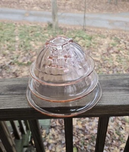 3 Pink Hazel Atlas Square Base Footed Ribbed Glass Mixing/Nesting Bowls. 6-3/4" - Picture 1 of 13
