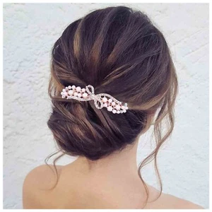 Gold CZ Pearl Bridal Comb Crystal Rhinestone Hair Barrette for Women Wedding - Picture 1 of 9