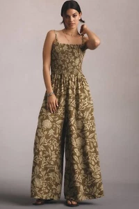Pilcro Anthropologie Jumpsuit Leinenmischung gesmokt ärmellos bedruckt Blumen L - Bild 1 von 22