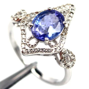 925 Argento Sterling 7 x 9 MM Blu Tanzanite E Topazio Bianco Gioielli Ring Size - Foto 1 di 4