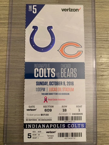 2016 Indianapolis Colts Official NFL Mint Season Ticket Stub - pick any game! Cover