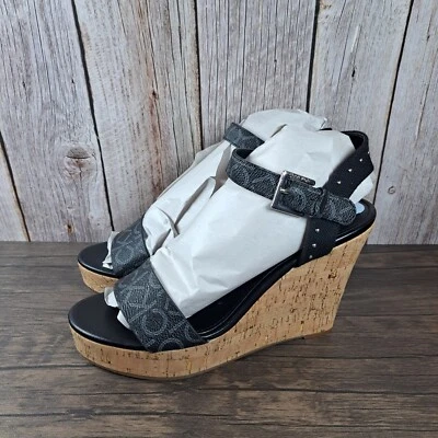 Sandalias para mujer Calvin Klein Karmona de corcho con tiras y cuña talla 9 M negras Foto 1 de 4
