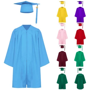 Kids Unisex Graduation Gown Robe Cap Easy Wear Graduation Uniform Set Formal - Picture 1 of 81