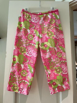 Pantalones capri Briggs New York para mujer talla 4P algodón elástico floral rosa y verde Foto 1 de 4