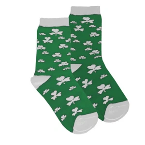 Girls Mid Calf Irish Shamrock Socks Green and White Color - Picture 1 of 5