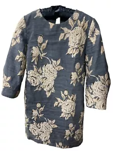 Vestido Irene Klarie Floral Bordado Talla UK 42 US 8 M Gris Crema Dorado - Imagen 1 de 15