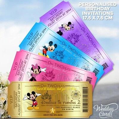 Disney Birthday Invite Card Invitation Ticket Mickey & Minnie Mouse Personalised - Image 1 of 4