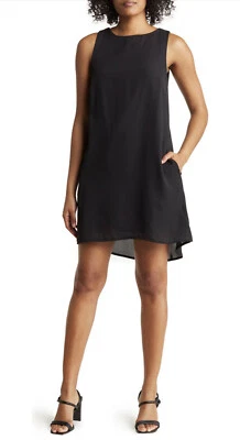Nordstrom Rack Women's Small Chiffon Black Sleeveless Shift Dress with Pockets - Image 1 of 4