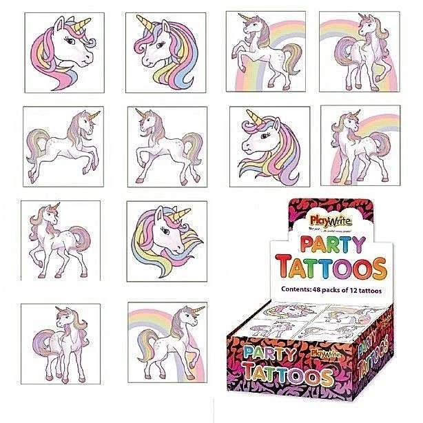 UNICORNS Unicorn Temporary Tattoos Girls Kids Childrens Party Bag Fillers (12 In A Pack)