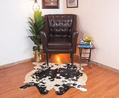 100% NEW Cowhide Rug Small 4x4 ft Cow Hide Rugs Black and White Cow Print Rug - Image 1 of 4