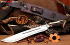 20'' Hand Forged J2 Steel Hunting Big Bowie Knife Vintage Crown Stag Antler