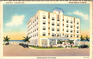 MIAMI BEACH, FLORIDA - HOTEL CHARLES ON THE BEACH - POSTAL DE LINO VINTAGE - Imagen 1 de 2