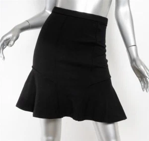 BALENCIAGA Womens Black Fuzzy Wool Fit Flare Flounce High-Waisted Skirt 6-38 - Picture 1 of 3