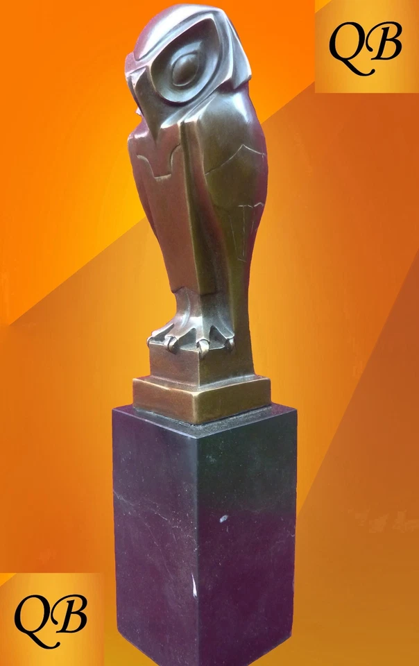 ART DECO BRONZE OWL FIGURINE SCULPTURE STATUE CUBIST HOT CAST STYLE BIRD FIGURE - image 1 of 4