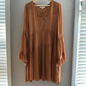 Young Fabulous & Broke Brown Sheer Brown Peasant Style Dress Large - Picture 1 of 5