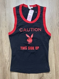 Camiseta sin mangas vintage Y2K Playboy Bunny precaución este lado talla S - Imagen 1 de 7