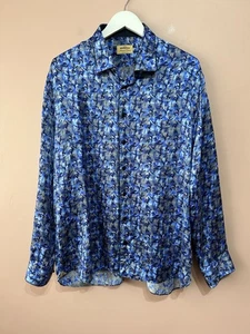 Gerlin Limited Edition Silk Blue & Silver Camouflage Shirt Label Size V / XXL - Picture 1 of 6