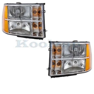 For 07-14 Sierra HD Truck Halogen Headlight Headlamp Head Light w/Bulb PAIR SET - Picture 1 of 9
