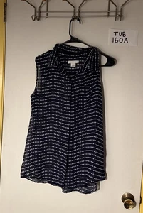Liz Claiborne durchsichtig marineblau ärmellos Knopfleiste Top weiß Sterne Gr. Large - Bild 1 von 4