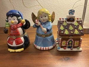 Mr. Christmas Scatole Portagioie Musicali Animate Set di 3 Pinguino Angelo Pan di Zenzero - Foto 1 di 7