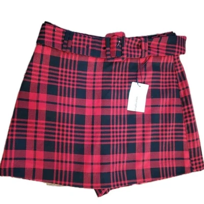 Stradivarius красный клетку юбка/skort подпоясанный молнии размер 6 новый! Академическая школа  - Изображение 1 из 4