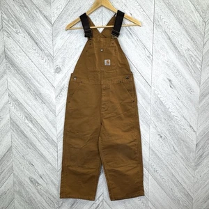 Carhartt Overalls Kids Size 10 Duck Canvas Brown Double Knee Bibs Unlined - Picture 1 of 4