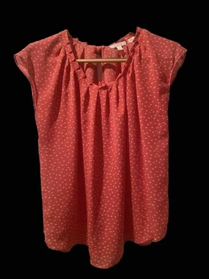 Lauren Conrad Coral Print Career Blouse Top Shirt Womens XL Keyhole Back w/ Tie - Image 1 of 4