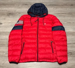 Polo Ralph Lauren Rojo Bandera EE. UU. Pony Puffer Pato Plumón Cremallera Completa Chaqueta Para Hombre Grande - Imagen 1 de 6