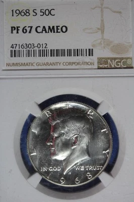 1968 S NGC 50C PF67 CAMEO KENNEDY HALF DOLLAR #B51184 - Image 1 of 2