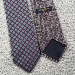 Brooks Brothers Makers Tie Lot of 2 Mens Classic Silk Geometric Pattern Made USA - Picture 1 of 11