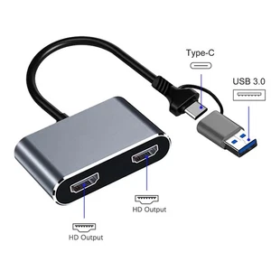 Aluminium Alloy USB3.0/Type-C to Dual HD Simultaneous Screen Adapter Grey - Picture 1 of 8