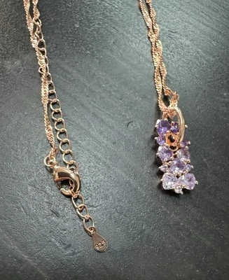 585 14K RG Stamped Allure Amethyst Purple Pendant 19” Necklace Clasp Chain - Image 1 of 4