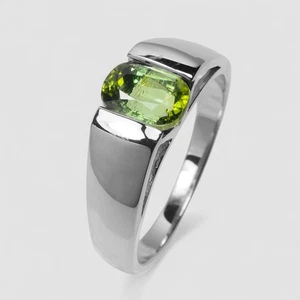 Neon Green Tourmaline 0.67Ct Natural Gemstone 925 Sterling Silver Fine Rings - Picture 1 of 10