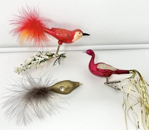 Menge 3 Glas Vogel thront Clip auf Weihnachtsschmuck 1 ist Japan Feder Fehler - Bild 1 von 15