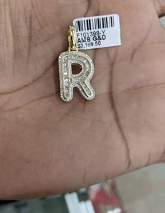 10kt Real Gold Real Natural Diamond Initial R Pendant - Picture 1 of 6