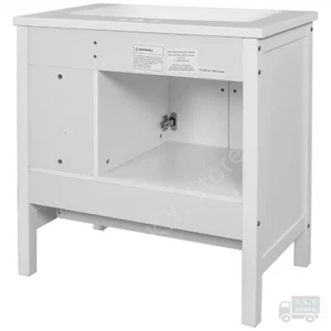 30" Bathroom Vanity Base Only, Solid Wood Frame with Doors and Drawers, White - Picture 1 of 12