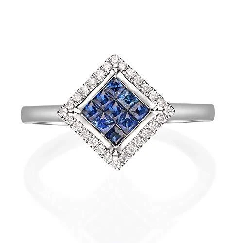 Gin and Grace Melissa 10K White Gold Princess-Cut Ceylon Blue Sapphire Ring 5 - Image 1 of 1