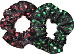 Glitter Metallic Sequins Square Hair Scrunchie Scrunchies by Sherry Red Green - Picture 1 of 4