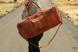 21" Leder Seesack Herren Reisegepäck Fitnessstudio Schulter Handtasche Übernachtung Vintage - Bild 1 von 5
